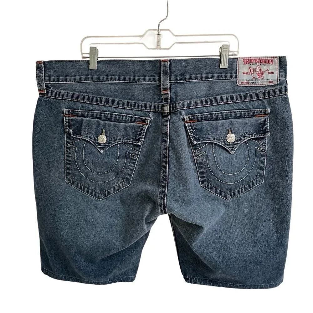 True Religion Skinny Old Multi Distressed Denim Jean Shorts Size‎ 42